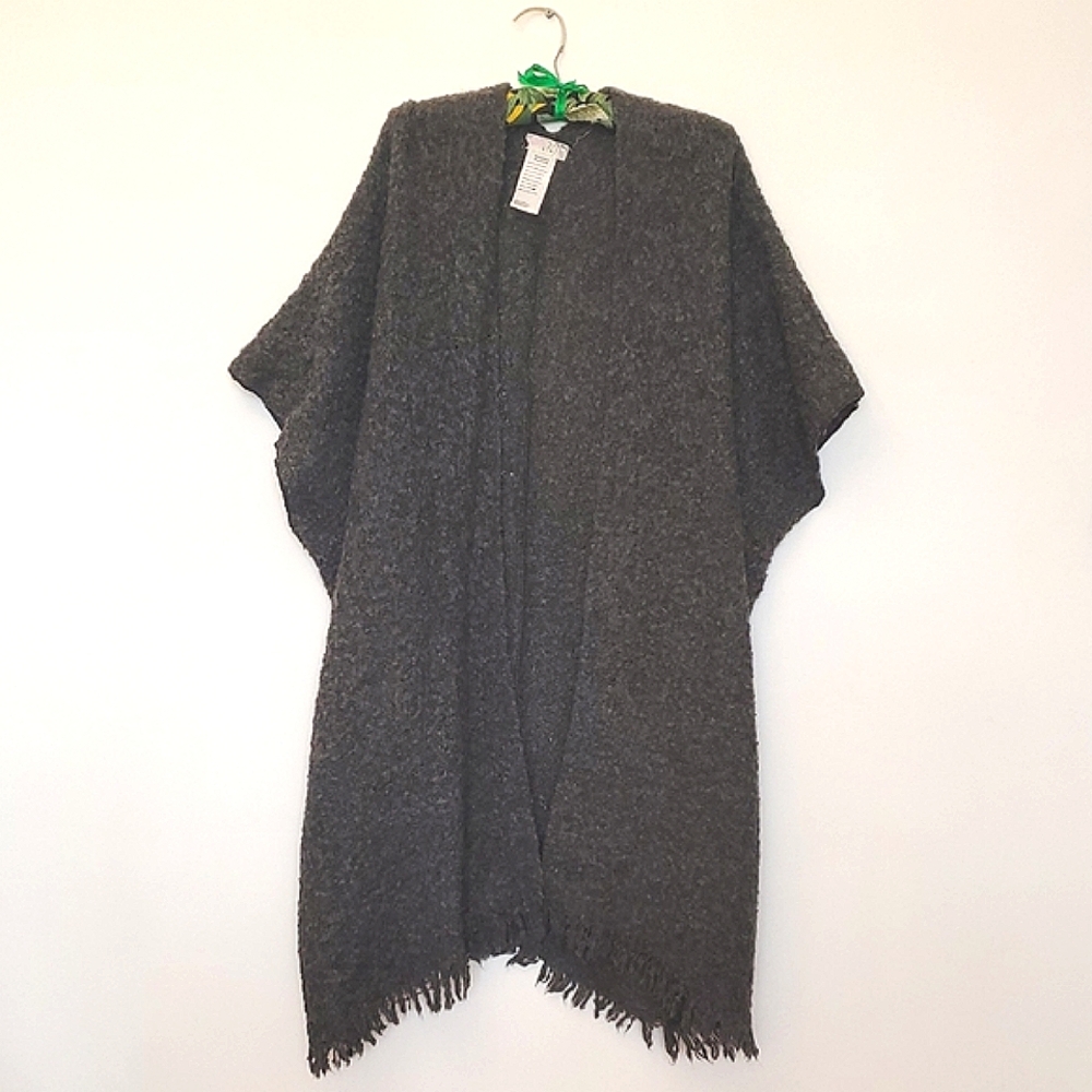 Free People Gray Cape with Fringe Hem and Open Sides